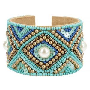 Glass Seed Beaded Cuff Bracelet /TURQUOISE